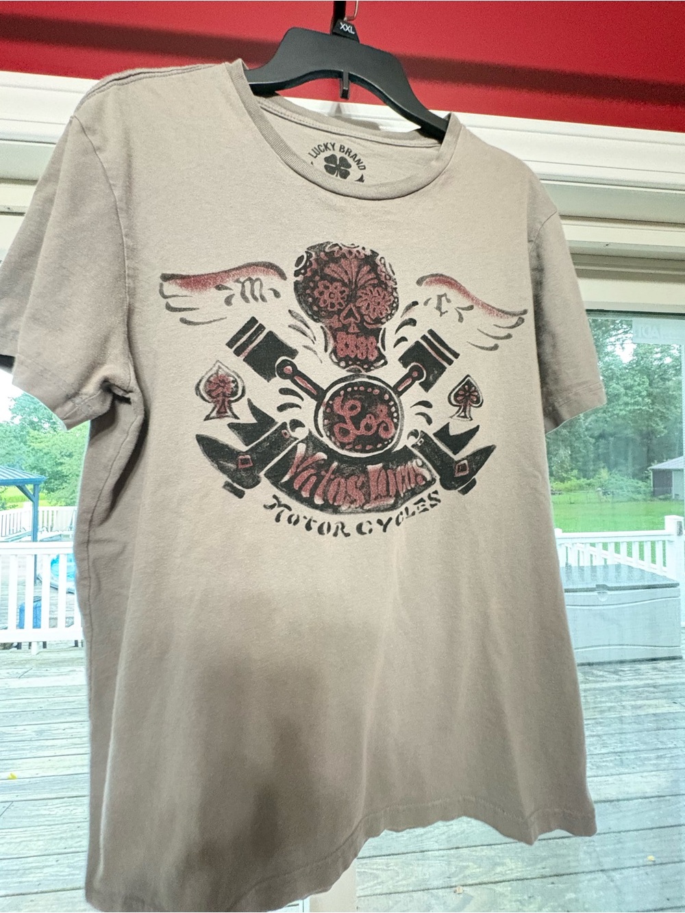 Lucky Brand Gray Graphic Short Sleeve Tee with Black & Red Print